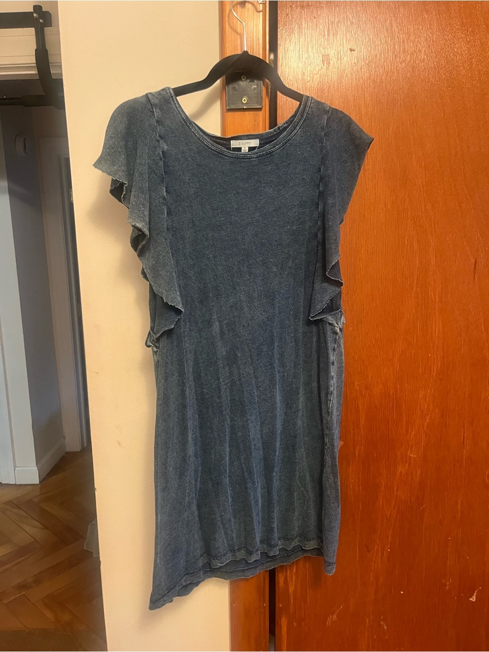 Z Supply Washed Denim-Blue Ruffle Sleeve Mini Dress